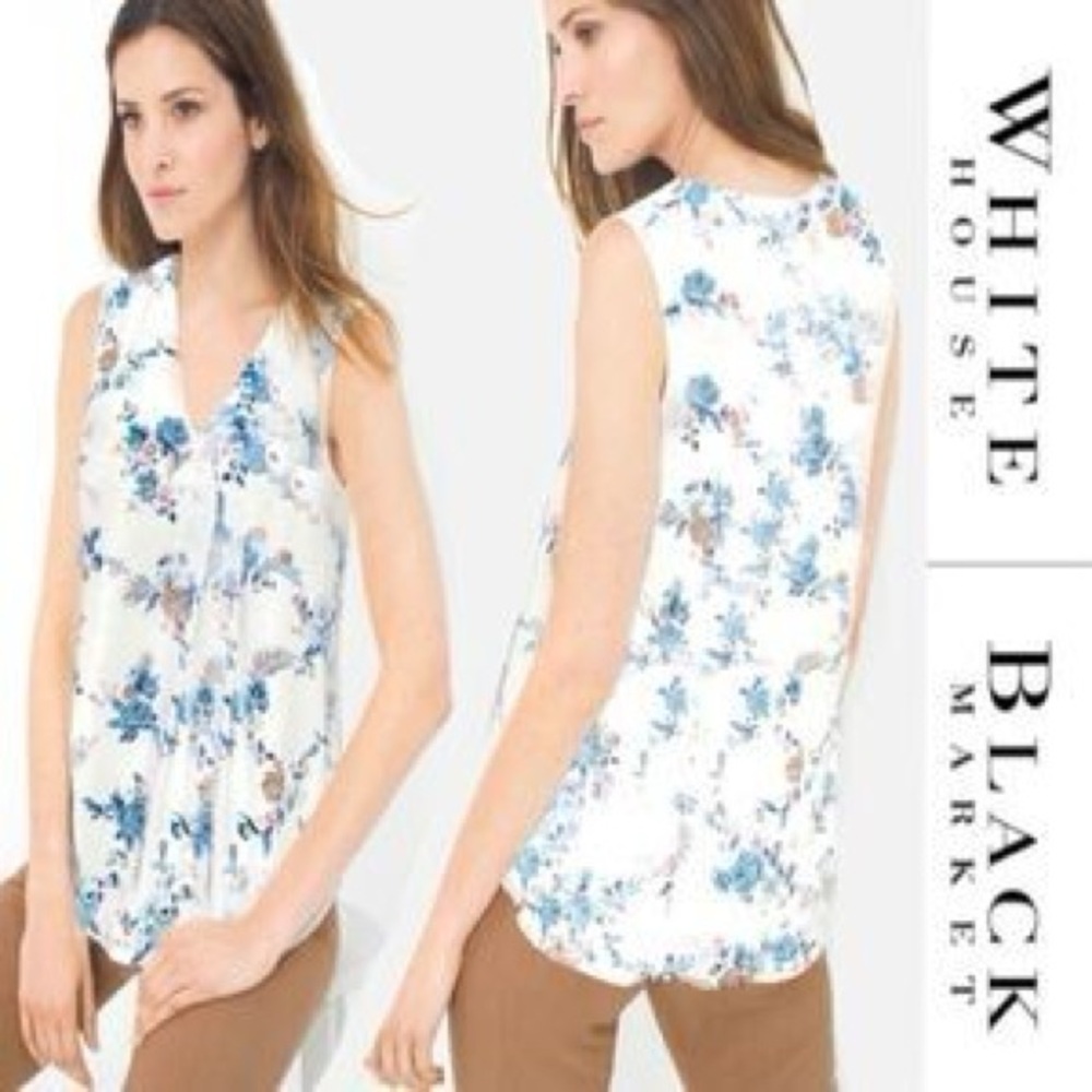 White House Black Market Blue Floral Blouse